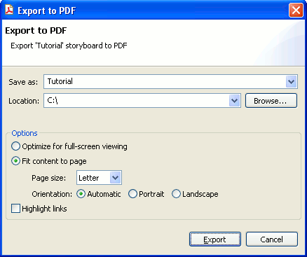 PDF options